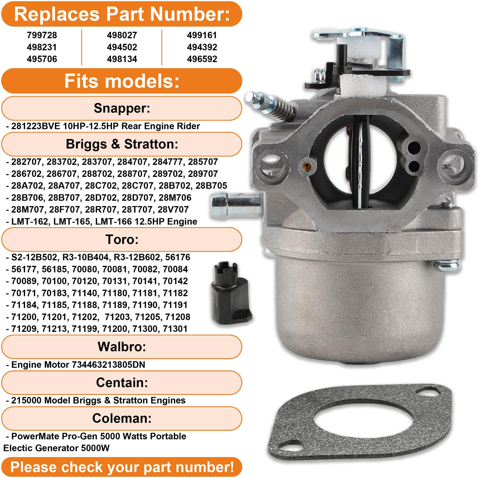 【オーダー用画像】 Carburetor Compatible With Briggs & Stratton Snapper 281223BVE 10